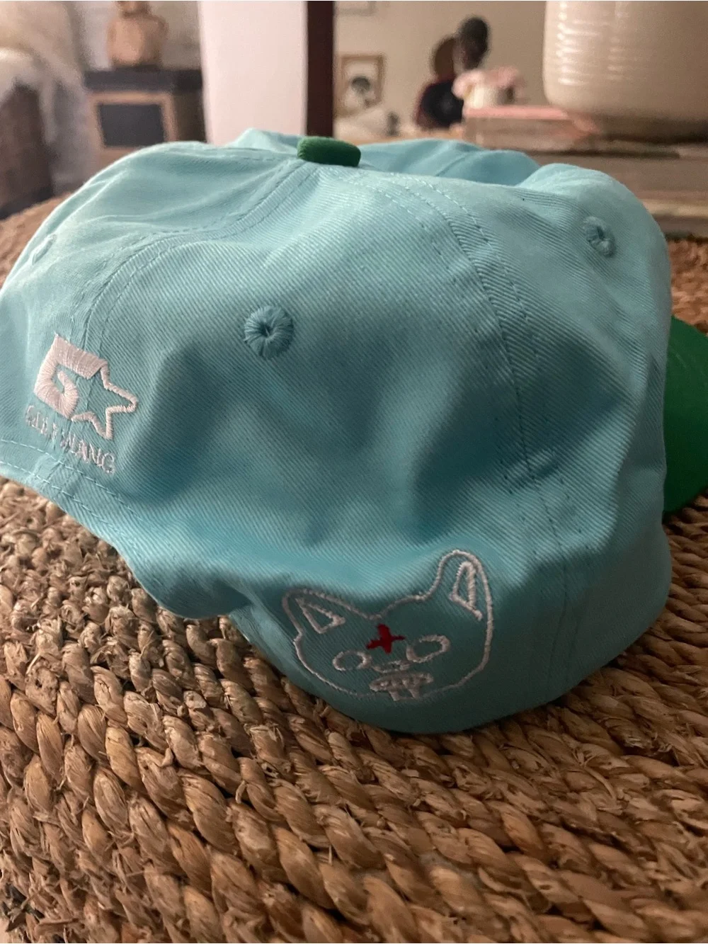 Wolf Embroidered Two-Tone Baseball Cap - Aqua & Green